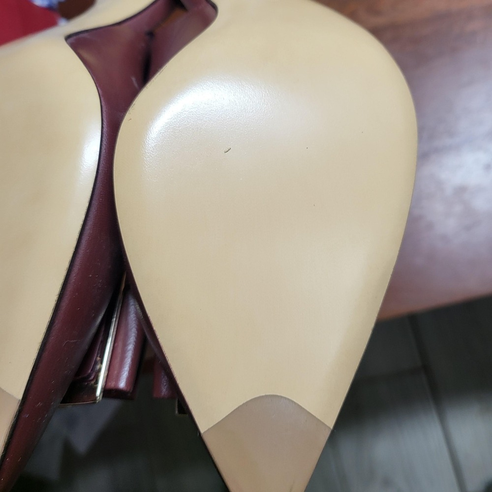 Salvatore Ferragamo Heels Womens Size 7.5 Red Leather Bow Slingback Italy - Picture 7 of 9